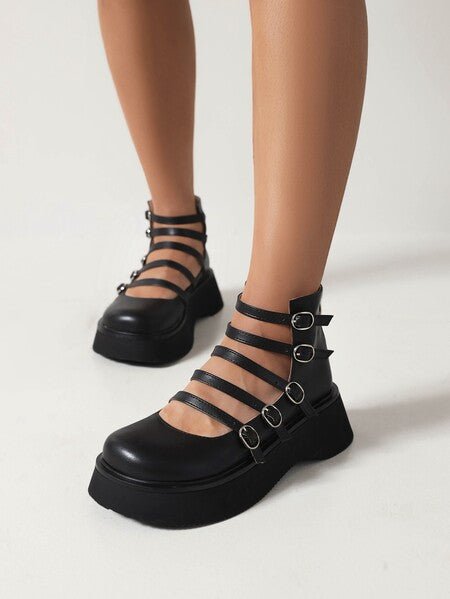 Women's Punk Style High-Top Boots with Belt Buckle & Thick Sole - Waterproof Platform Ankle Boots - STAND OUT FLEXSARAH