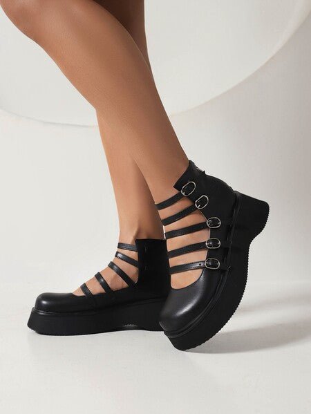 Women's Punk Style High-Top Boots with Belt Buckle & Thick Sole - Waterproof Platform Ankle Boots - STAND OUT FLEXSARAH