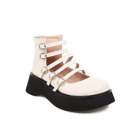 Women's Punk Style High-Top Boots with Belt Buckle & Thick Sole - Waterproof Platform Ankle Boots - STAND OUT FLEXSARAH