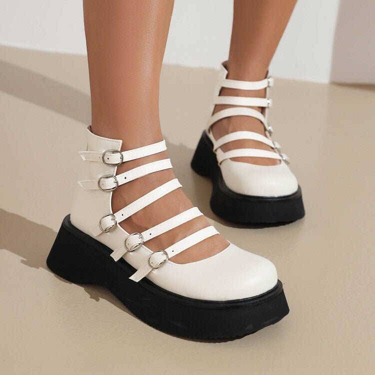 Women's Punk Style High-Top Boots with Belt Buckle & Thick Sole - Waterproof Platform Ankle Boots - STAND OUT FLEXSARAH