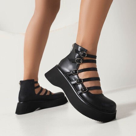 Women's Punk Style High-Top Boots with Belt Buckle & Thick Sole - Waterproof Platform Ankle Boots - STAND OUT FLEXSARAH