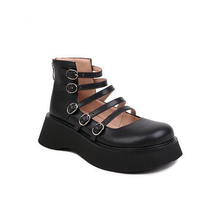 Women's Punk Style High-Top Boots with Belt Buckle & Thick Sole - Waterproof Platform Ankle Boots - STAND OUT FLEXSARAH
