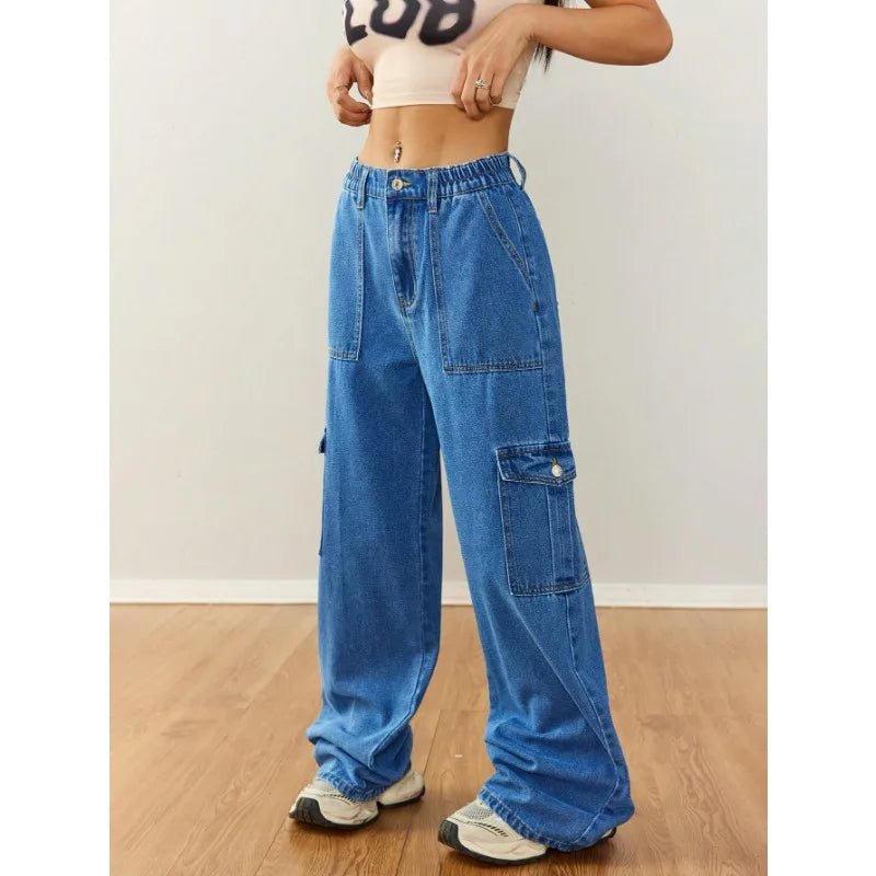 ‌Women's Relaxed Wide-Leg Utility Denim Pants - Casual Workwear with Multi-Pockets‌ - STAND OUT FLEXSARAH