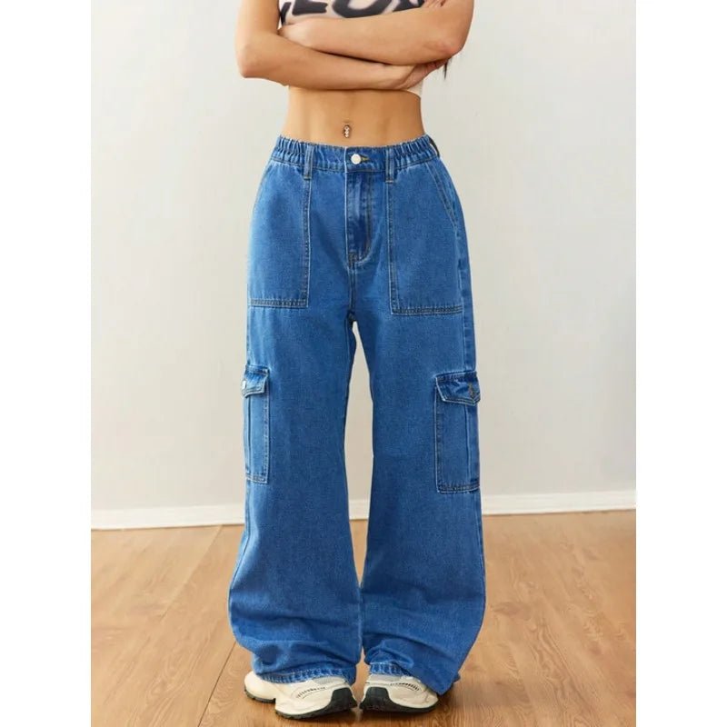 ‌Women's Relaxed Wide-Leg Utility Denim Pants - Casual Workwear with Multi-Pockets‌ - STAND OUT FLEXSARAH