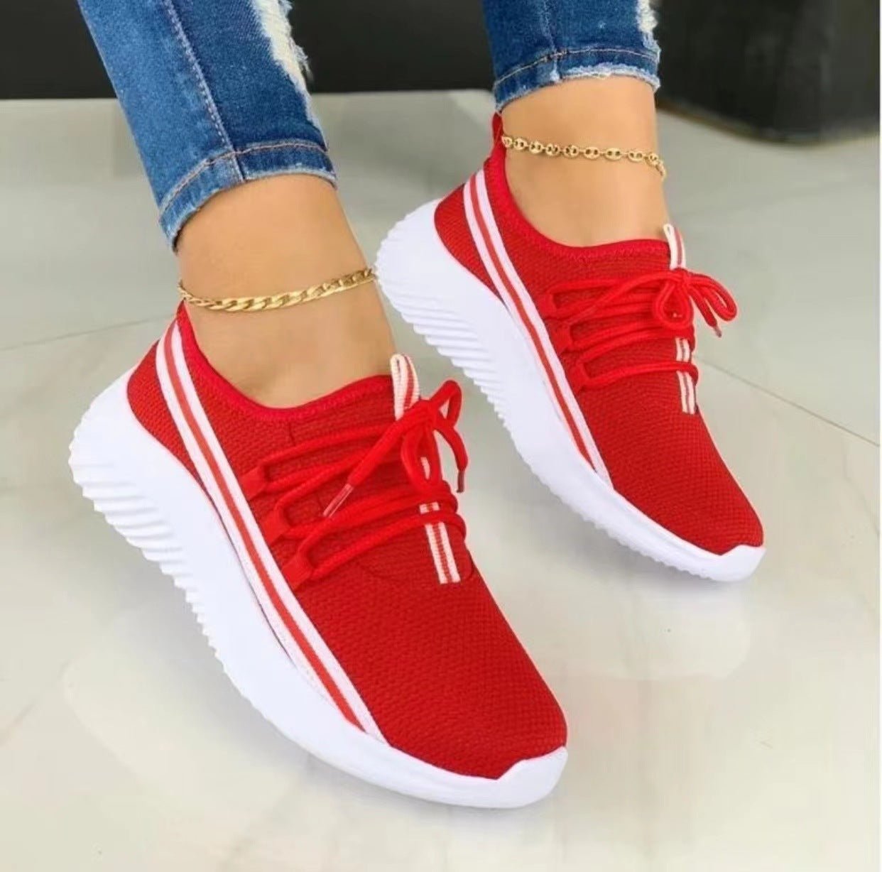 Women's Ribbon Tie Mesh Sneakers | Breathable Flat Sports Shoes - STAND OUT FLEXSARAH