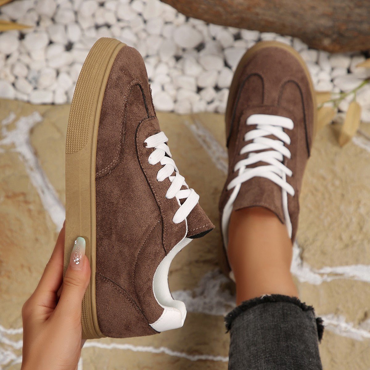 Women's Suede Casual Sneakers - Comfortable Lace-Up Sports Shoes - STAND OUT FLEXSARAH