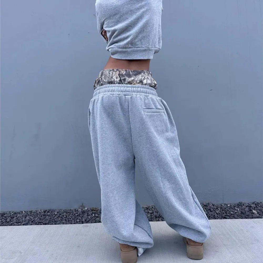 Y2K Retro Sweatpants Double Waisted Embroidered Camouflage Pattern Wide Leg Pants Men Clothes Goth Streetwear Unisex Baggy Pants - STAND OUT FLEXSARAH