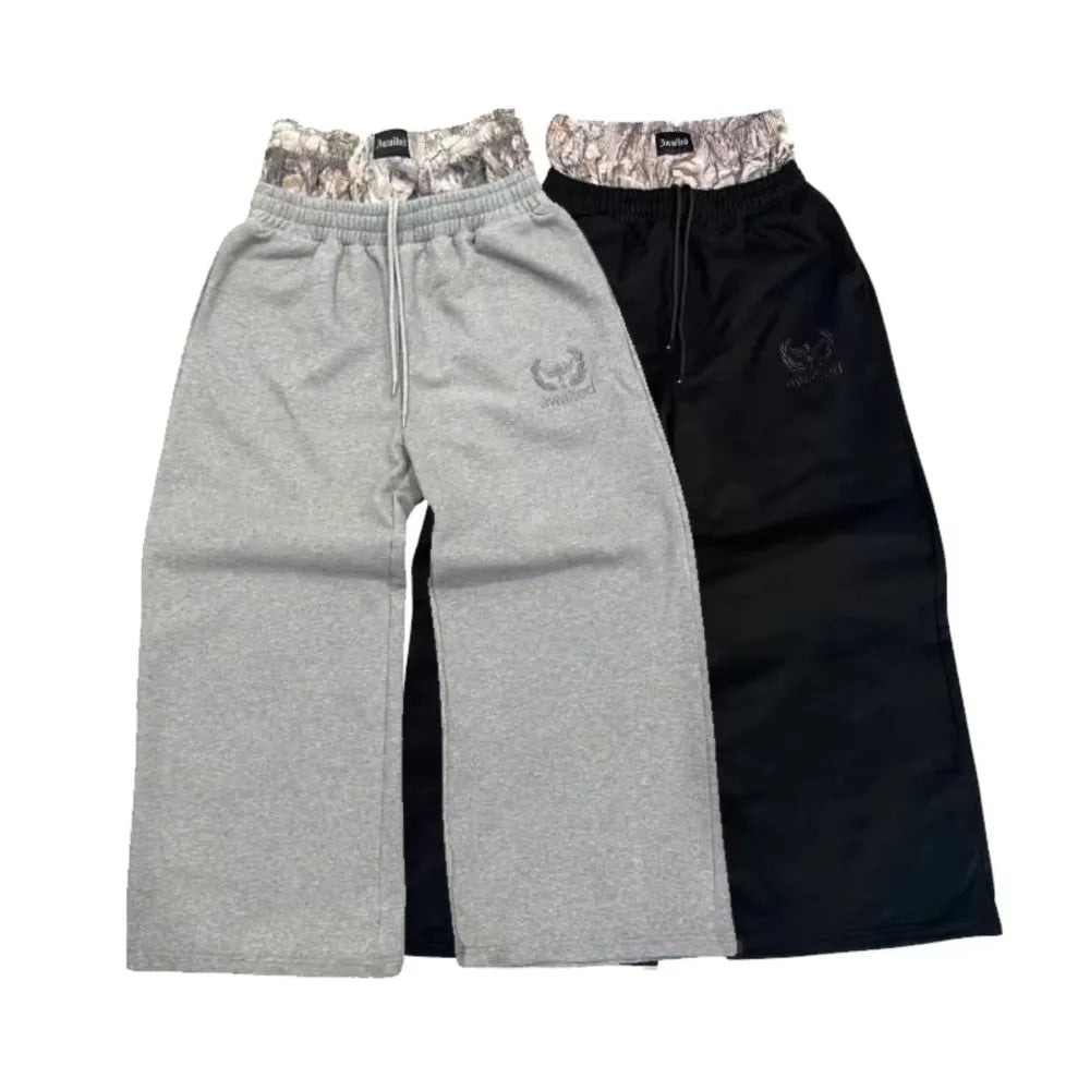 Y2K Retro Sweatpants Double Waisted Embroidered Camouflage Pattern Wide Leg Pants Men Clothes Goth Streetwear Unisex Baggy Pants - STAND OUT FLEXSARAH