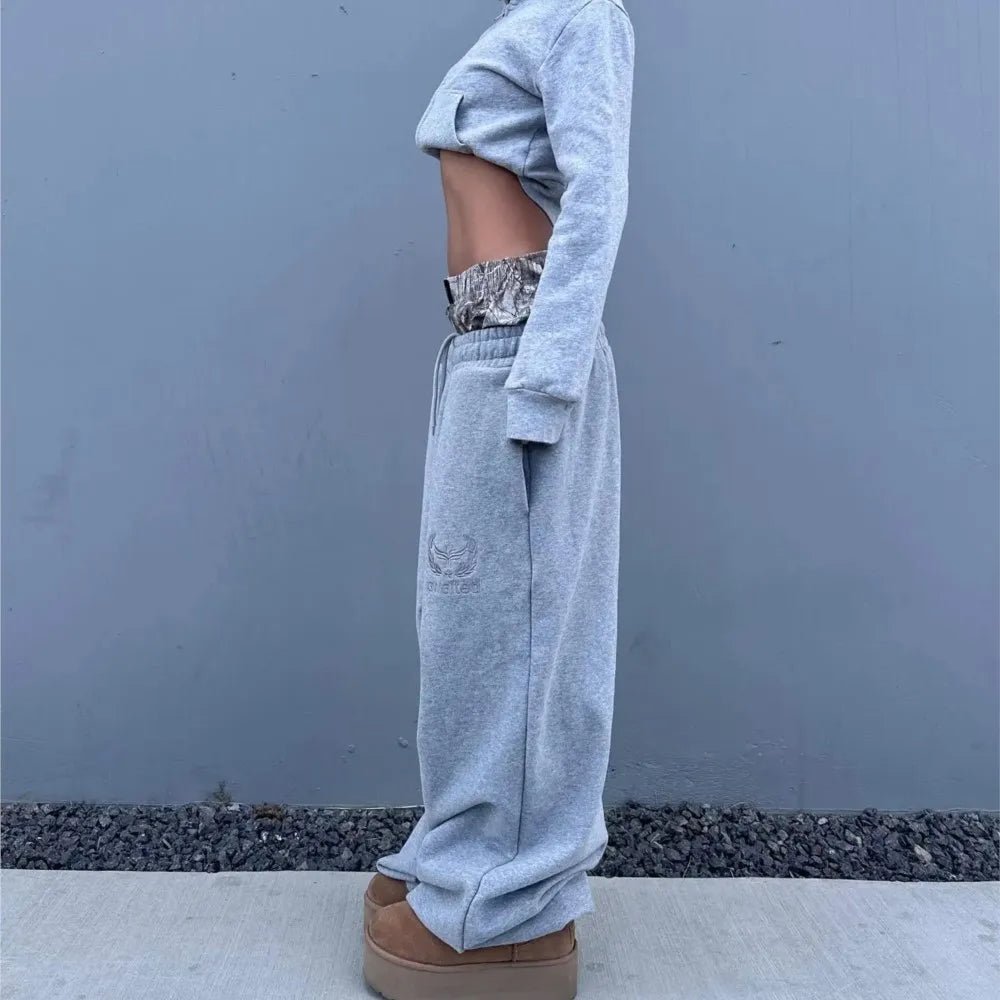 Y2K Retro Sweatpants Double Waisted Embroidered Camouflage Pattern Wide Leg Pants Men Clothes Goth Streetwear Unisex Baggy Pants - STAND OUT FLEXSARAH