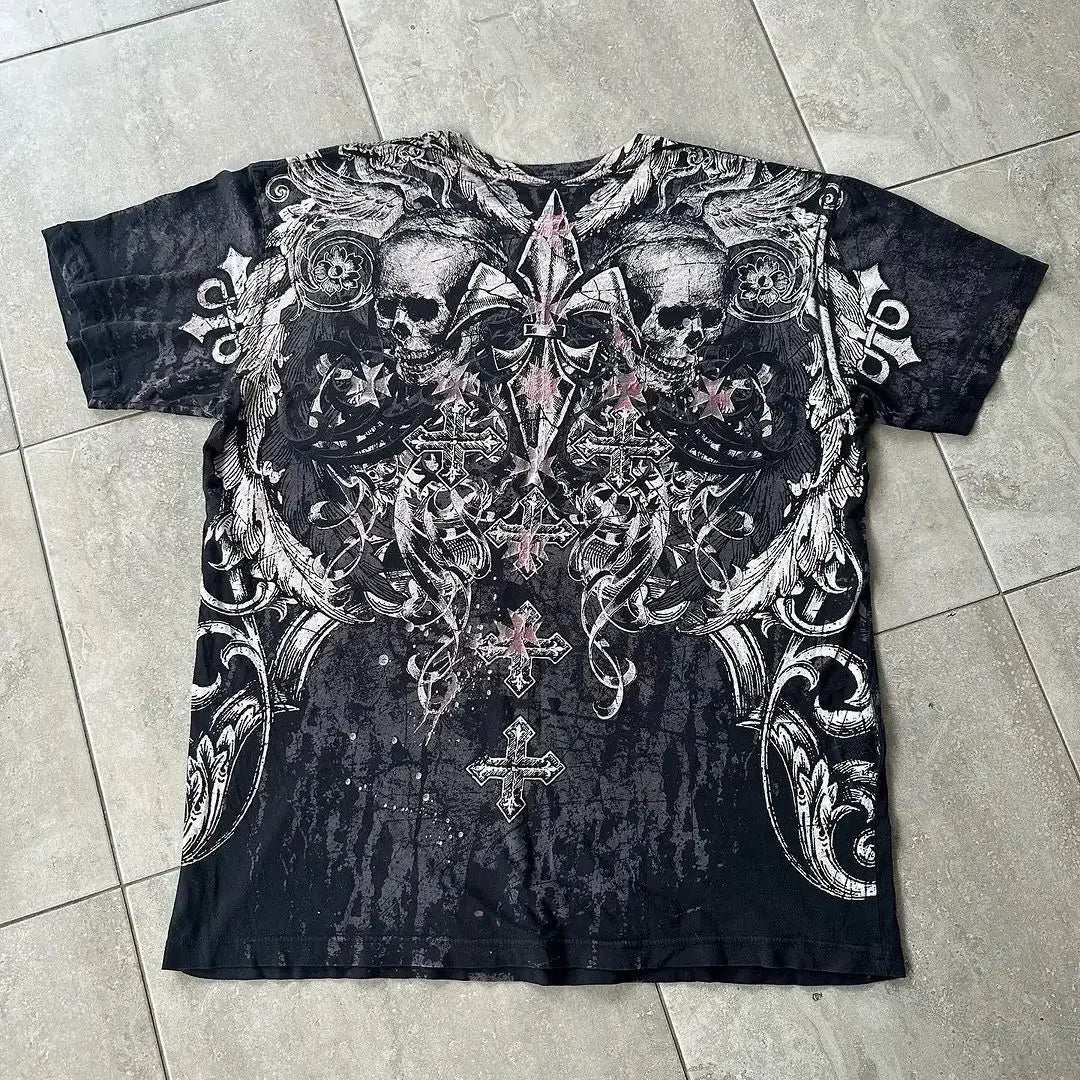 Y2k Tapout American Hip hop Skull Oversized T-shirt men Street Harajuku Retro Letter Print Top couple Casual Graphic t shirts - STAND OUT FLEXSARAH