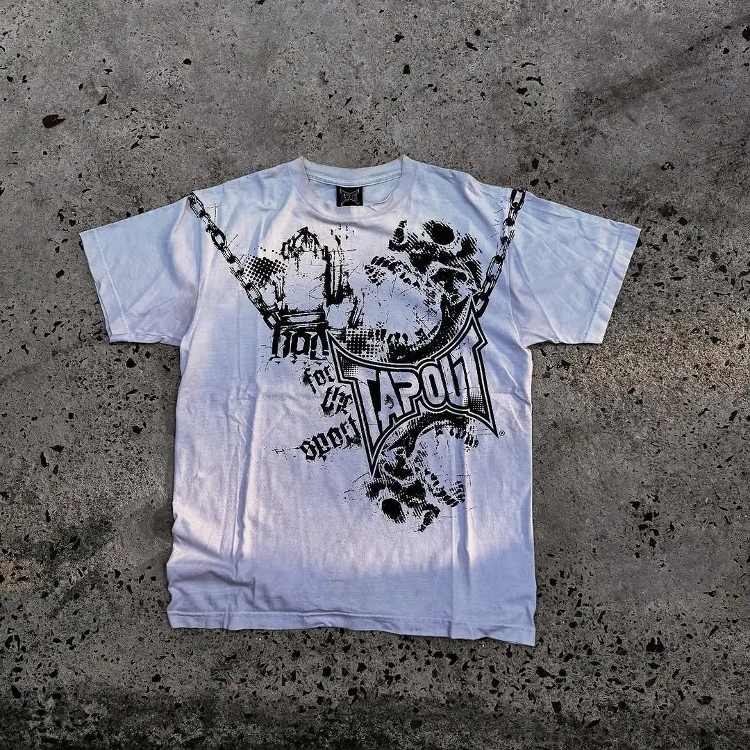Y2k Tapout American Hip hop Skull Oversized T-shirt men Street Harajuku Retro Letter Print Top couple Casual Graphic t shirts - STAND OUT FLEXSARAH