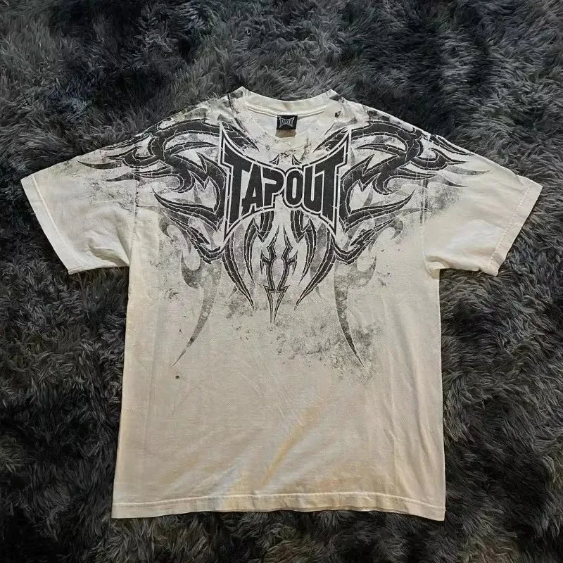 Y2k Tapout American Hip hop Skull Oversized T-shirt men Street Harajuku Retro Letter Print Top couple Casual Graphic t shirts - STAND OUT FLEXSARAH