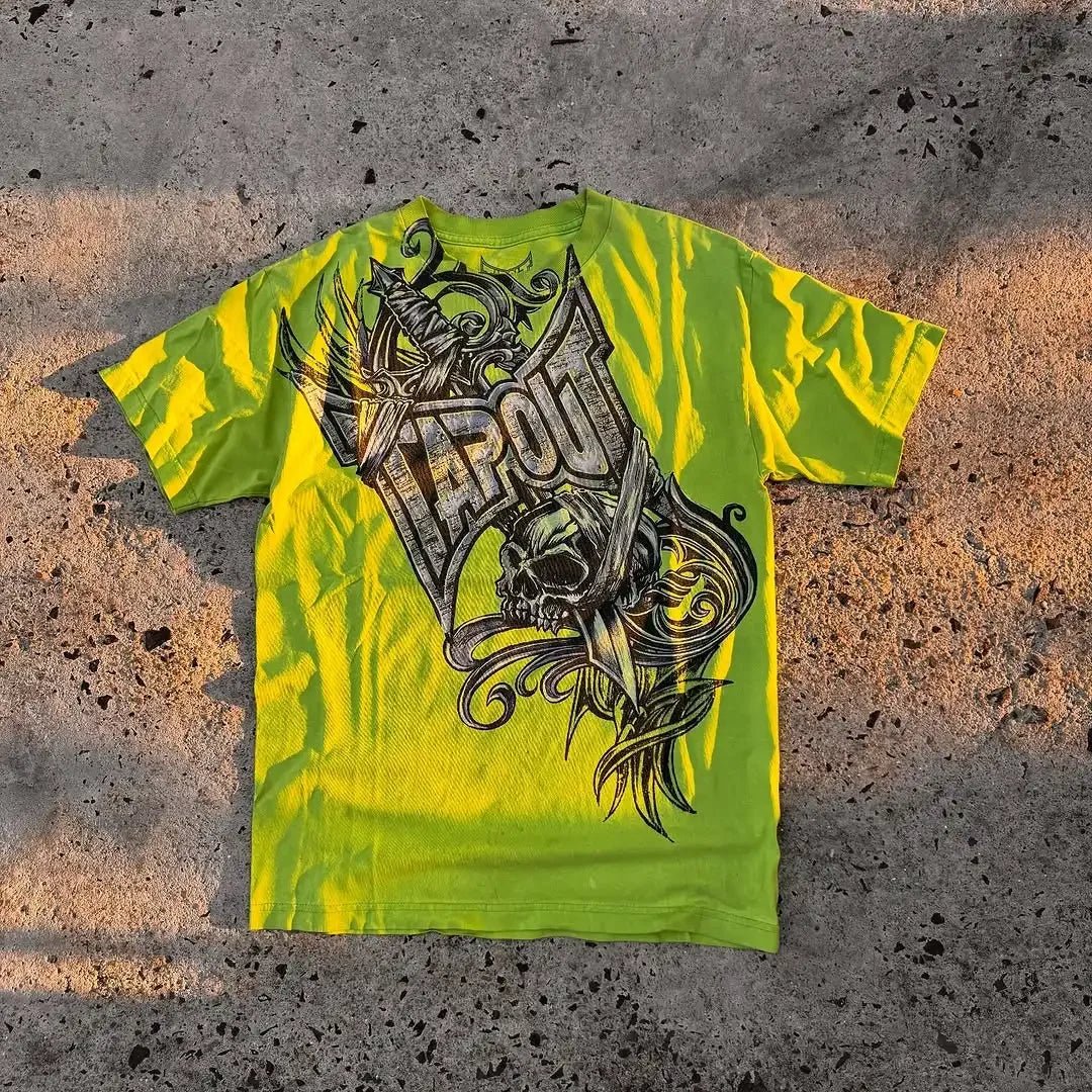Y2k Tapout American Hip hop Skull Oversized T-shirt men Street Harajuku Retro Letter Print Top couple Casual Graphic t shirts - STAND OUT FLEXSARAH