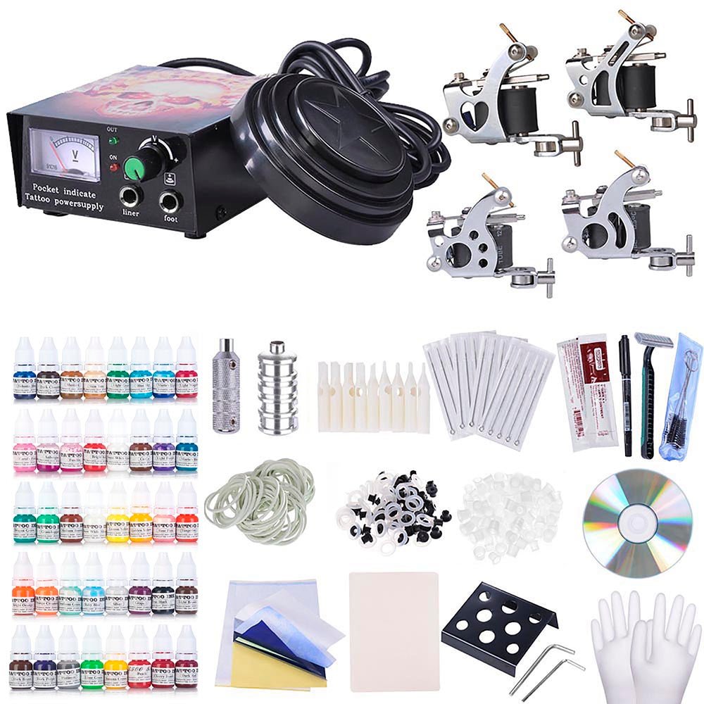 Yescom 4 Tattoo Machine Kit w/ LCD Power Supply 40 Color Inks - STAND OUT FLEXSARAH